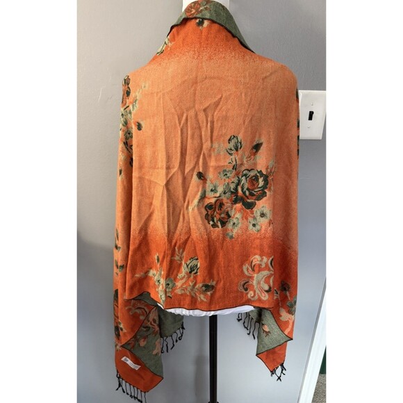 Pashmina 100% Cashmere Scarf Shawl Wrap Green Floral Reversible Black Fringe NWT - Picture 4 of 8